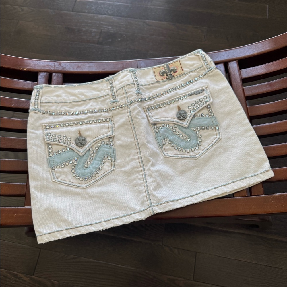 Embellished Swarovski Crystals
 White Denim Skirt